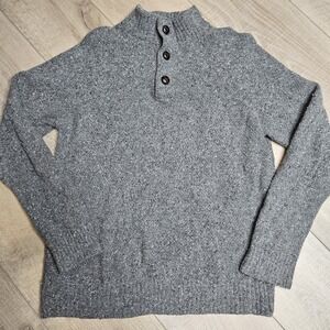 Untuckit Mens Gordonne Sweater Quarter Button Lambs Wool Pullover Gray Medium